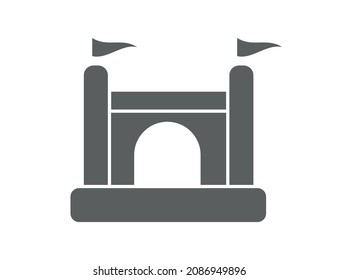 Bouncy inflatable castle. Tower and equipment for child playground. Jumping house sign. Glyph vector silhouette icon.