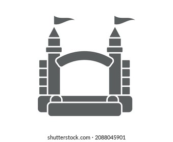 Bouncy inflatable castle. Tower and equipment for child playground. Jumping house sign. Glyph vector silhouette icon.
