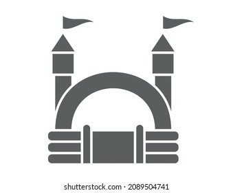 Bouncy inflatable castle. Tower and equipment for child playground. Jumping house sign. Glyph vector silhouette icon