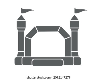 Bouncy inflatable castle. Tower and equipment for child playground. Jumping house sign. Glyph vector silhouette icon