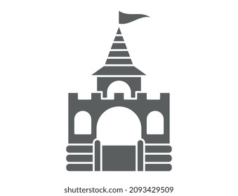 Bouncy inflatable castle. Tower and equipment for child playground. Jumping house sign. Glyph vector silhouette icon