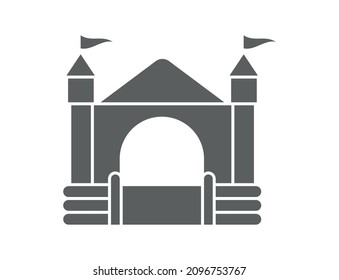 Bouncy inflatable castle. Tower and equipment for child playground. Jumping house sign. Glyph vector silhouette icon.