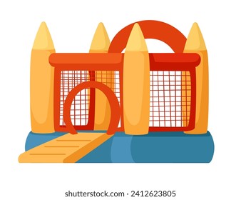 Castillo inflable de Bouncy con torre y red de seguridad ilustraciones vectoriales aisladas en fondo blanco