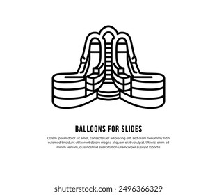 Hüpfende aufblasbare Symbole. Vektortrampolin-Piktogramme für Springspiel einzeln auf weißem Hintergrund. Ballon für Dias Spiel im Linienstil.