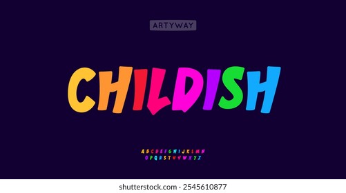 Alfabeto juguetón animado, tipo caricaturesco colorido, tipografía alegre vibrante, letras funky del festival, marca de los niños del arco iris, diseño animado del logotipo de la diversión. Vector typeset.