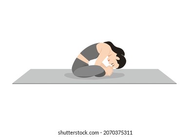 Bound Angle Bend Pose, Beautiful girl practice Baddha Konasana. Young attractive woman practicing yoga exercise. working out, black wearing sportswear, grey pants and top, calmness and relax.