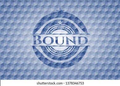 Bound blue emblem with geometric pattern.