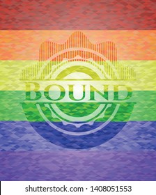 Bound emblem on mosaic background with the colors of the LGBT flag