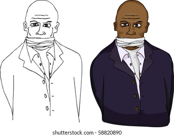 A bound and gagged businessman isolated on a white background.