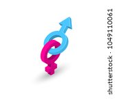 The bound gender symbols. Concept of the union, connection. Male and female signs. Isometry.3D. A vector illustration in flat style.