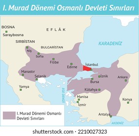 Boundaries of the Ottoman Empire in the Period of I. Murad, Tarih Haritaları, 1. Murat, 2. Murat, Osmanlı Devleti, Fatih Sultan Mehmet, Osman Bey, Orhan Bey, Yıldırım Bayezid, 1.Murad, 2.Murad