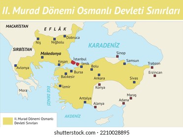 Boundaries of the Ottoman Empire in the Period of II. Murad, 1. Murat, 2. Murat, Osmanlı Devleti, Fatih Sultan Mehmet, Osman Bey, Orhan Bey, Yıldırım Bayezid, 1.Murat, 2.Murat