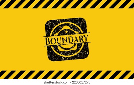 Boundary black grunge emblem inside yellow warning sign. Vector Illustration. Detailed. 
