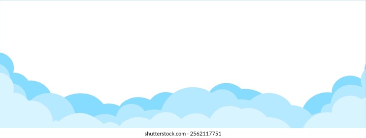 Boundary with clouds. Shapes of white semicircular clouds. Simple cartoon design. Vector illustration for web design.