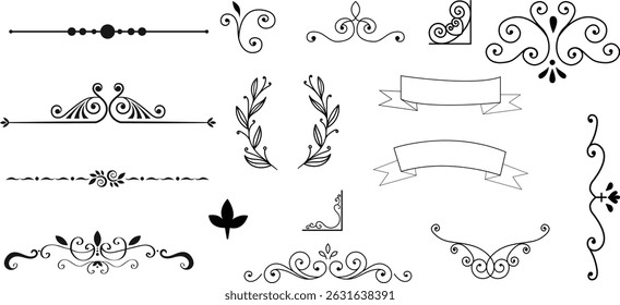 Boundary Design to beautify your work,Curvy floral decoration design,ornament design element, wedding card decoration collection set,Hand selected for expansive visual appearance.   