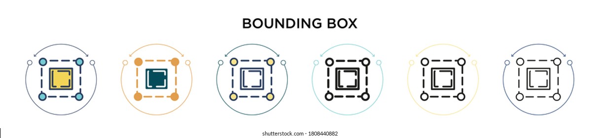 Bounding box icon in filled, thin line, outline and stroke style. Vector illustration of two colored and black bounding box vector icons designs can be used for mobile, ui, web