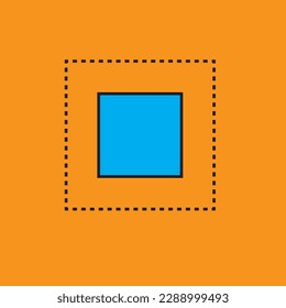 A bounding box or lasso tool, often with dotted lines, is used to indicate a selected area or object in digital design or editing.