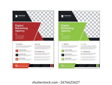 eine Grenze von 2 Vorlagen in verschiedenen Farben A4 Flyer Vorlage, kreative professionelle bearbeitbare Vektorvorlage Design
