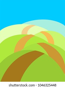 Boundless meadows with path. Summer landscape. Vector illustration
