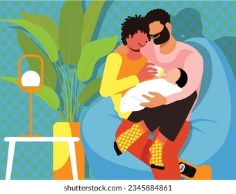 Boundless Pride: Nurturing Love, Parenthood, and Father's Day in LGBTQ+ Families - Nurturing Love: Gay Couple Tenderly Breastfeeding Newborn Baby



