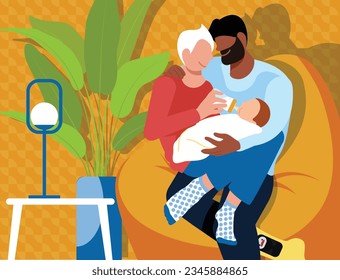 Boundless Pride: Nurturing Love, Parenthood, and Father's Day in LGBTQ+ Families - Nurturing Love: Gay Couple Tenderly Breastfeeding Newborn Baby


