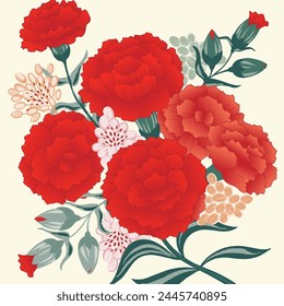 Bountiful Carnation Bouquet Vector Illustration for the Month of Gratitude, Month of Family, Love, and Respect				
