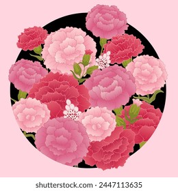 Bountiful Carnation Bouquet Vector Illustration for the Month of Gratitude, Month of Family, Love, and Respect		