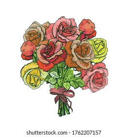 Bouqet of colorful roses with butterfly for your design