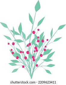 Bouqet Of Cranberries With Green Leaves Cute Forest Fruit Floral Vector Illustration