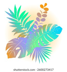 Bouquet of abstract tropical leaves. Grainy gradient flat style. Botanical illustration.