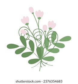 Bouquet of abstract twigs with small leaves, climbing plant and flowering twig in trendy soft shades