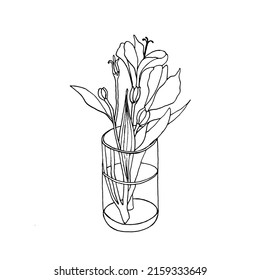 Bouquet of alstroemeria in a vase. Vector sketch of garden flowers in doodle style.