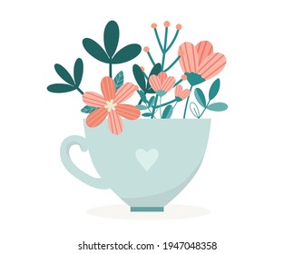 bouquet of anemone Orchid and Lily flowers in a Cup. Graphic resource about flower. Banner, sticker label and greeting card