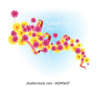 Bouquet of asters and dahlias, decorated postcard