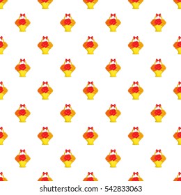 Bouquet in a basket pattern. Cartoon illustration of bouquet in a basket vector pattern for web