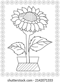 Bouquet of beautiful garden flowers in a vase, Black and white vector graphic illustration for a drawing book page