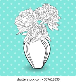 Bouquet of beautiful peonies in vase. Vector illustration