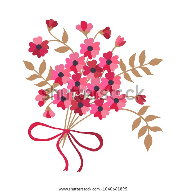 Bouquet of beautiful pink flowers isolated on white background. Vector