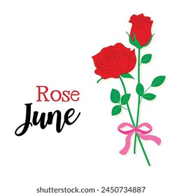 Bouquet of birth month flowers, June. Set of Rose, flat vector illustration. Zodiac on a White background. Floral Decorative Design Element. Mother’s Day, Birth Announcement, Baby Gift, T-shirt design