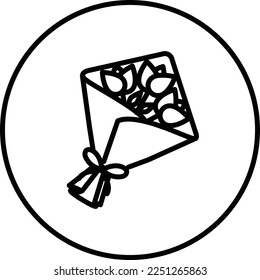 Bouquet black and white line icon vector illustration in a circle, for web use for floral, gift, valentine's day