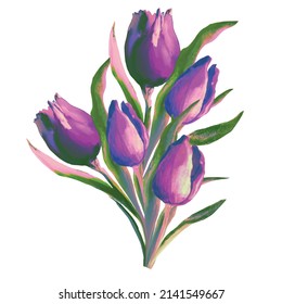 bouquet of blooming flowers purple tulips watercolor illustration