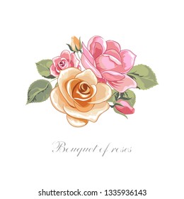 Bouquet of blooming roses. Isolated vector image.