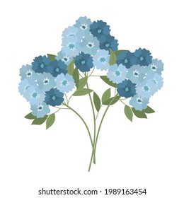 Bouquet of Blue Hydrangea or Viola isolated on white background. Decorative floral design elements. Floral and Interior design concept. Trendy Vector Illustration.