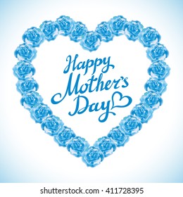  bouquet of blue roses heart isolated on white background. turquoise rose mother Day Heart Made of blue Roses Isolated on White Background. Floral heart shape vector background art