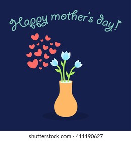 Bouquet of blue tulip flowers in a vase. Flat design. Vector illustration 
