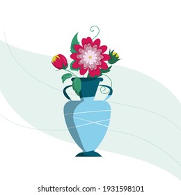 Bouquet in a blue vase with asters. Decorative element, part of the design.