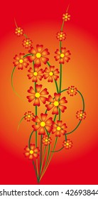 Bouquet of branches with red flowers. Vector illustration