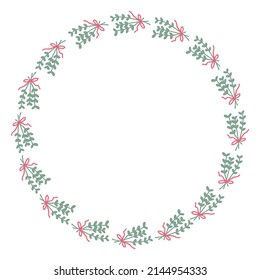 Bouquet of branches with ribbon frame isolated on white background. Perfect for party invitations, greeting cards and print. Floral vector illustration for decor and design.