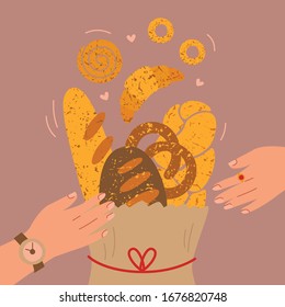 Bouquet of bread. For lovers of bread. Gift. Cute illustration.