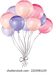 Bouquet, bunch of balloons. Vector cartoon illustration for card, party, invitation, design, flyer, poster, decor, banner, web, advertising. Birthday gift and decoration